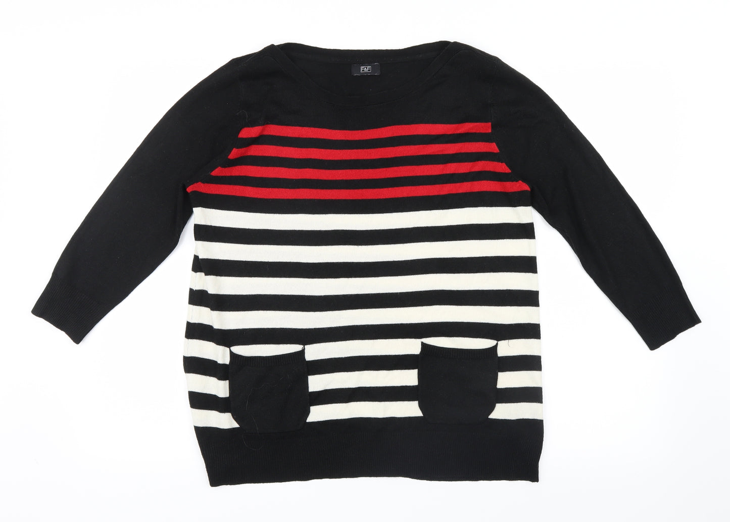 F&F Womens Black Striped Knit Pullover Jumper Size 12