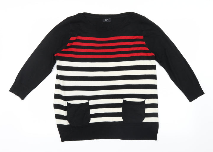 F&F Womens Black Striped Knit Pullover Jumper Size 12