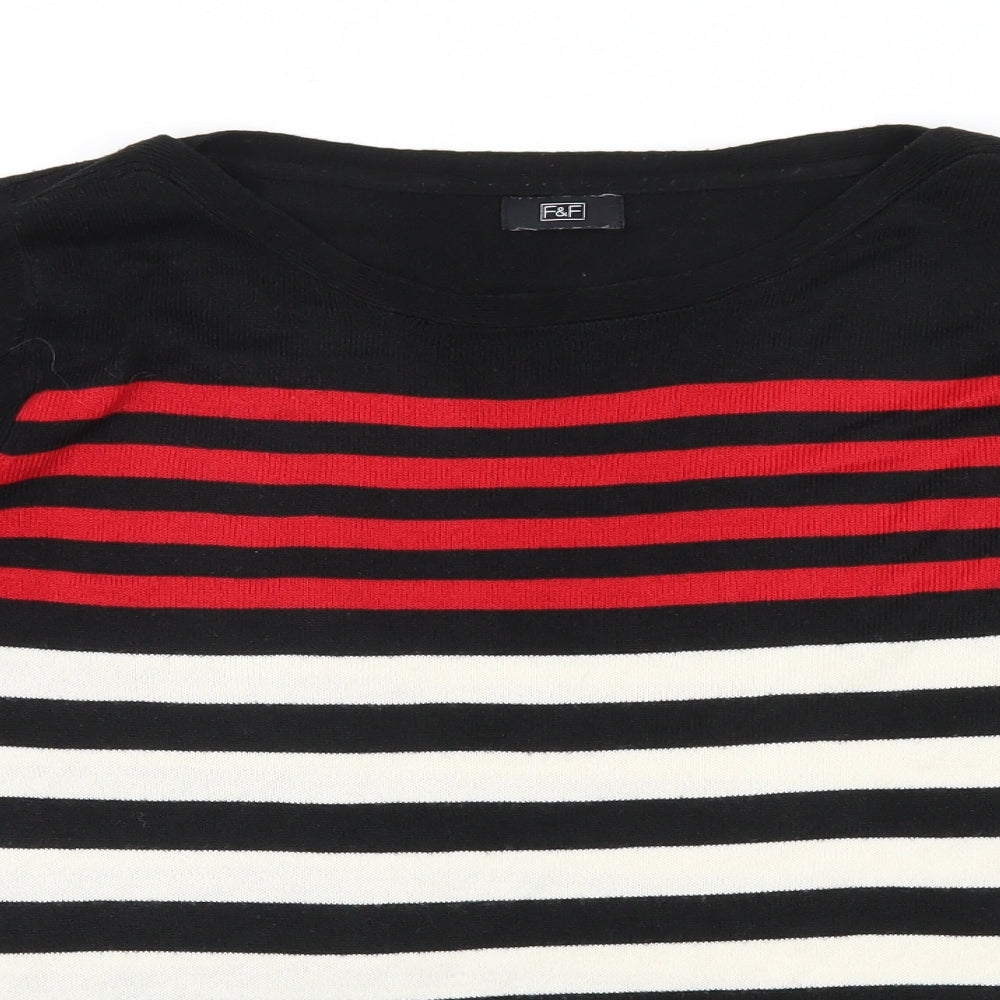 F&F Womens Black Striped Knit Pullover Jumper Size 12