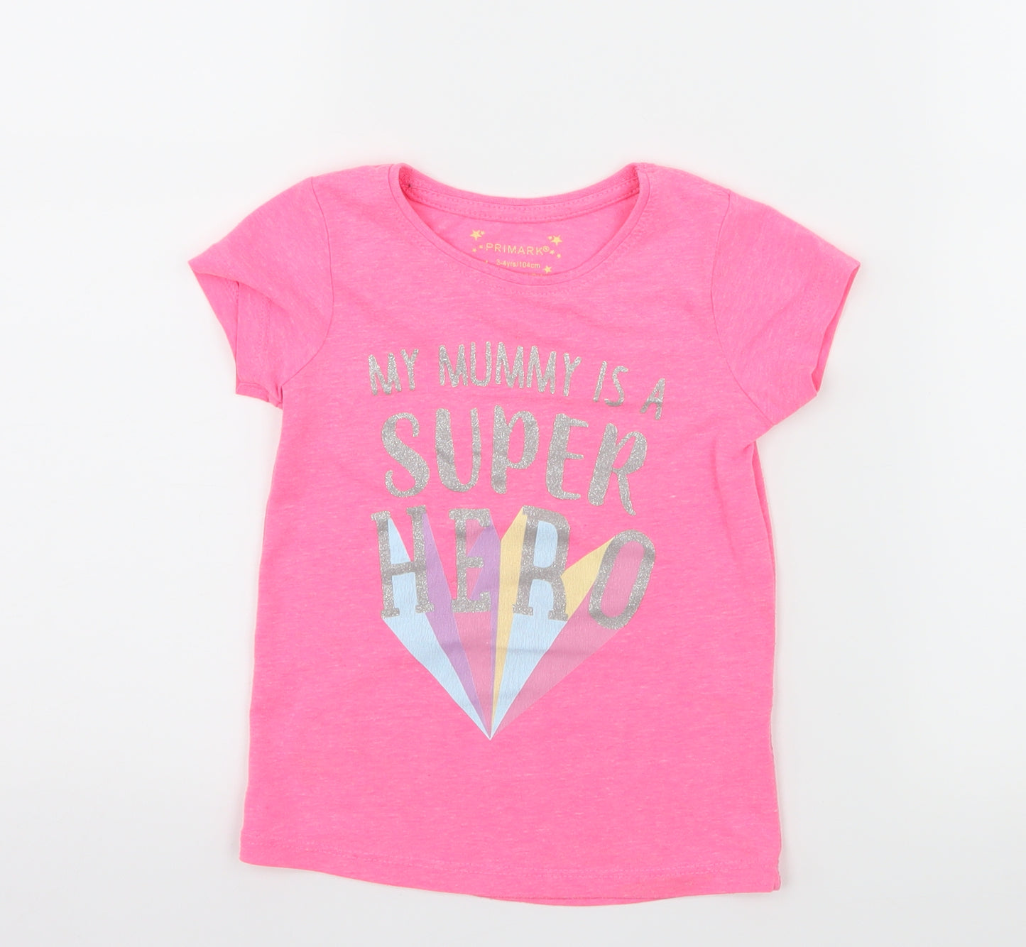 Primark Girls Pink  Jersey Basic T-Shirt Size 3-4 Years  - Superhero Mum