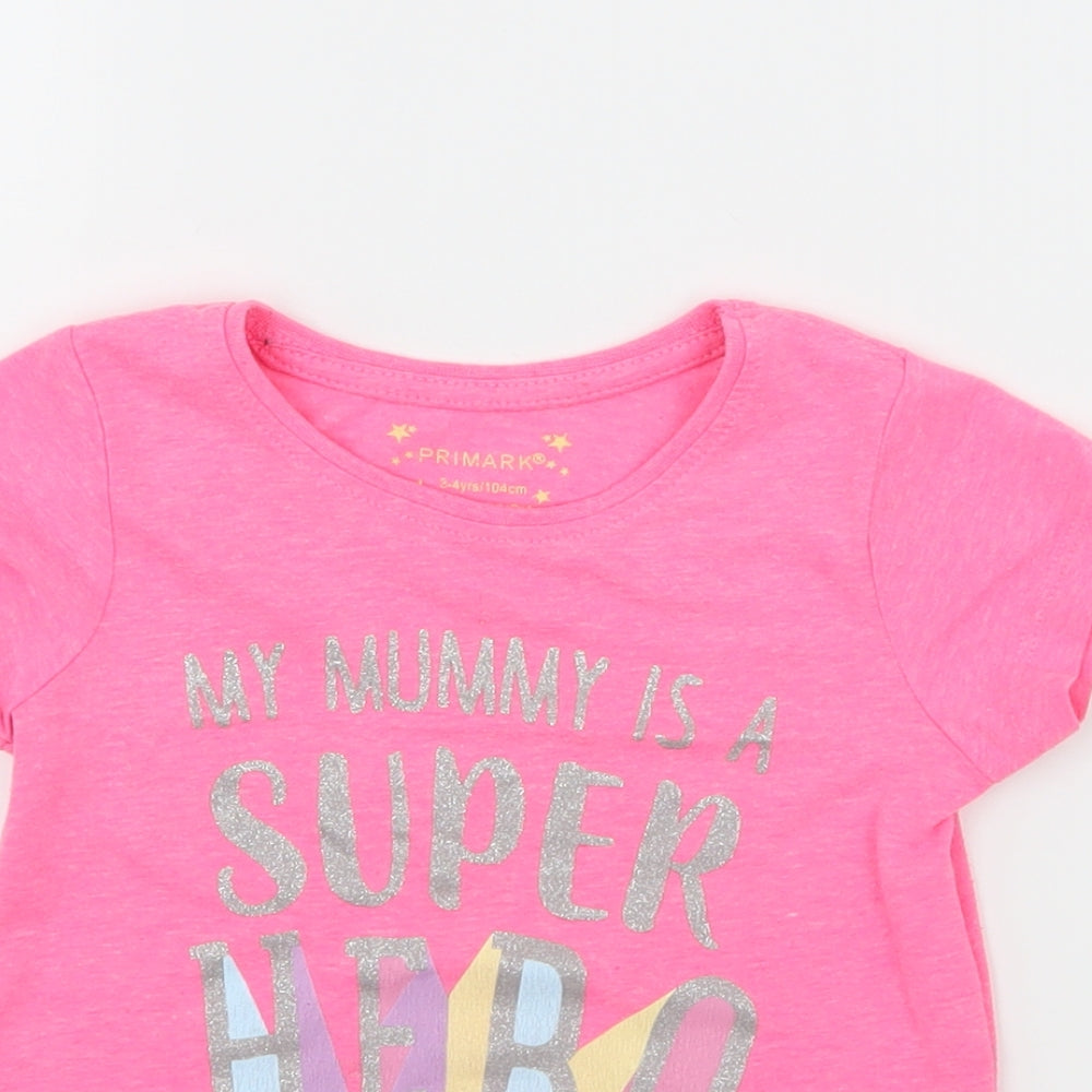 Primark Girls Pink  Jersey Basic T-Shirt Size 3-4 Years  - Superhero Mum