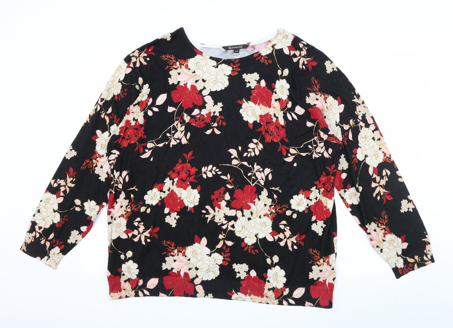 Bonmarché Womens Black Floral Knit Pullover Jumper Size 20