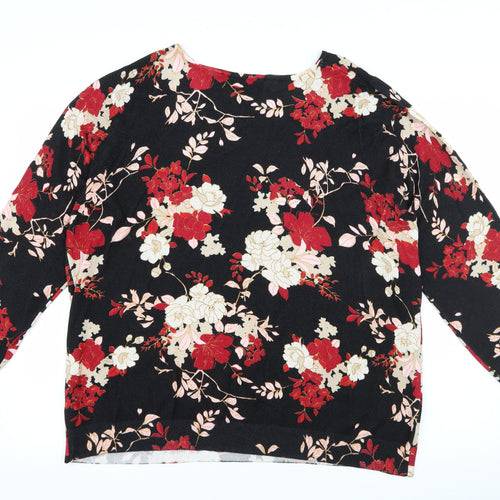 Bonmarché Womens Black Floral Knit Pullover Jumper Size 20