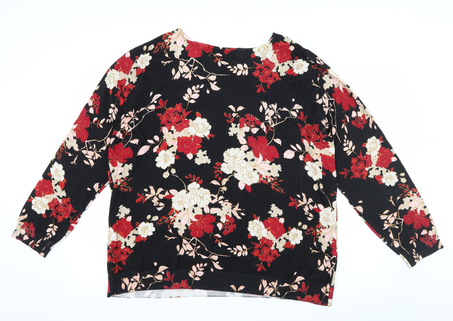 Bonmarché Womens Black Floral Knit Pullover Jumper Size 20