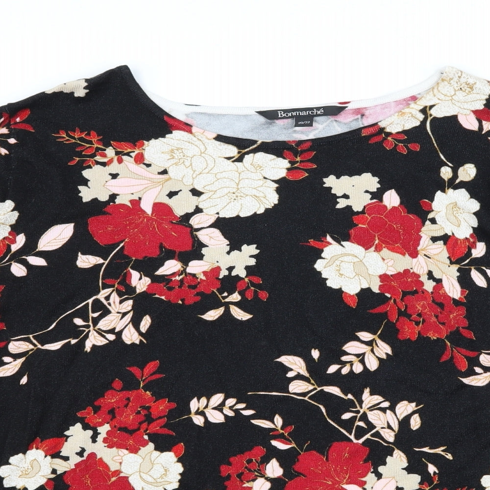 Bonmarché Womens Black Floral Knit Pullover Jumper Size 20