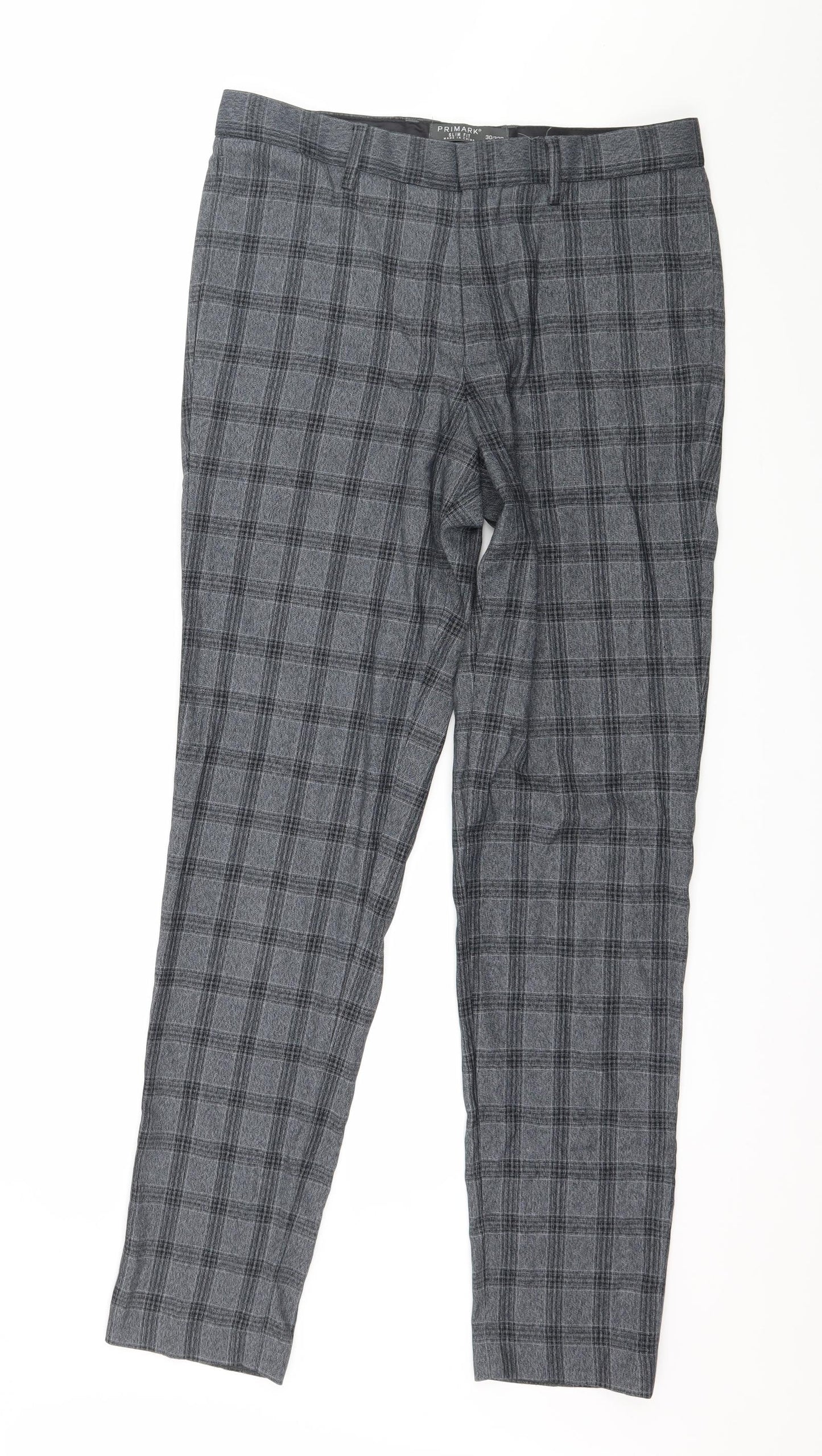 Primark Mens Grey Check  Trousers  Size 30 in L32 in