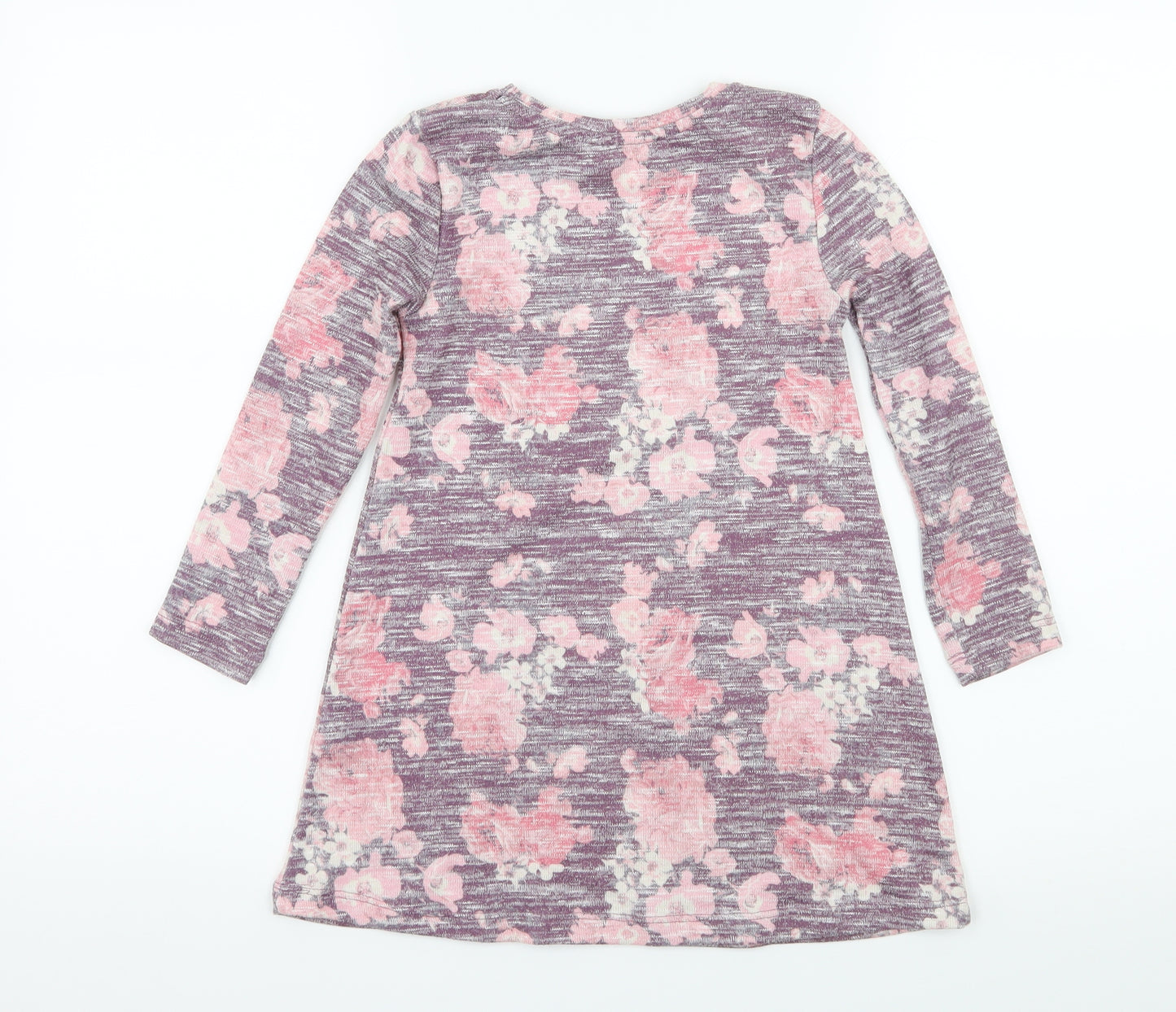 Primark Girls Purple Floral Knit T-Shirt Dress  Size 5-6 Years  - Love