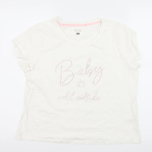 F&F Womens White  Jersey Top Pyjama Top Size 12  - Baby it's cold outside