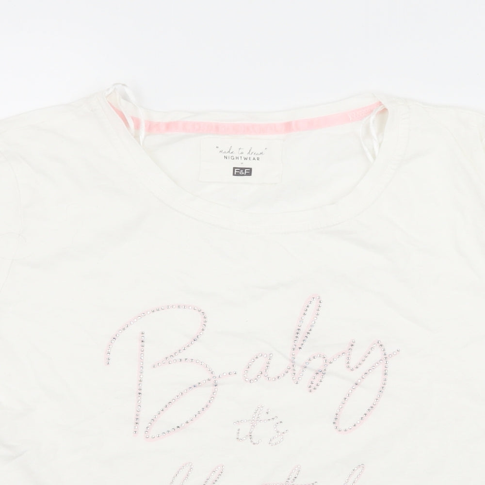 F&F Womens White  Jersey Top Pyjama Top Size 12  - Baby it's cold outside