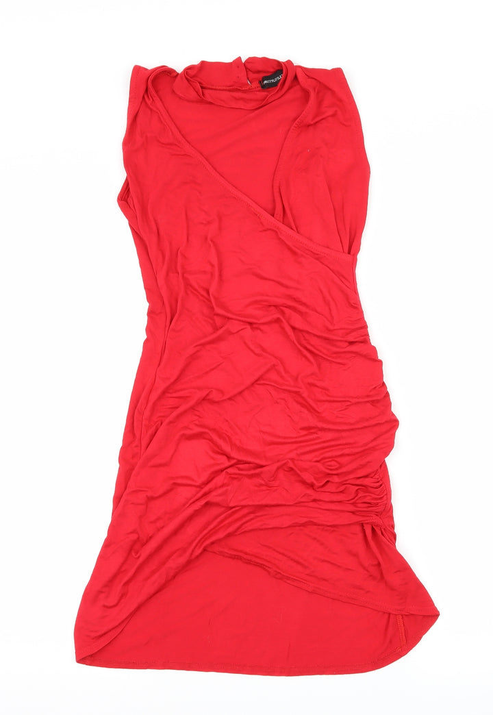 PRETTYLITTLETHING Womens Red Jersey Bodycon Size 4 - Cut Out Neckline