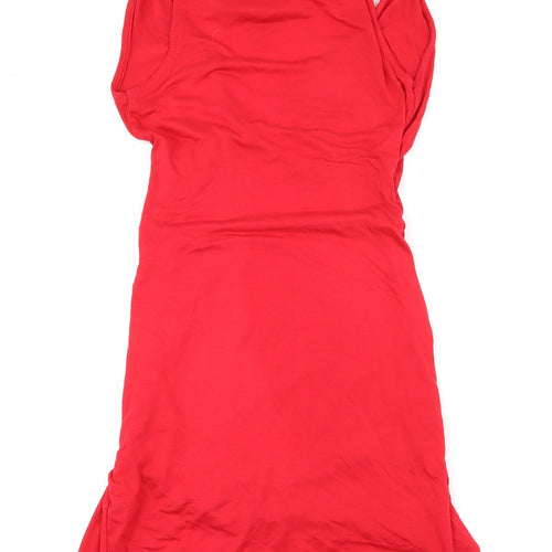PRETTYLITTLETHING Womens Red  Jersey Bodycon  Size 4  - Cut Out Neckline