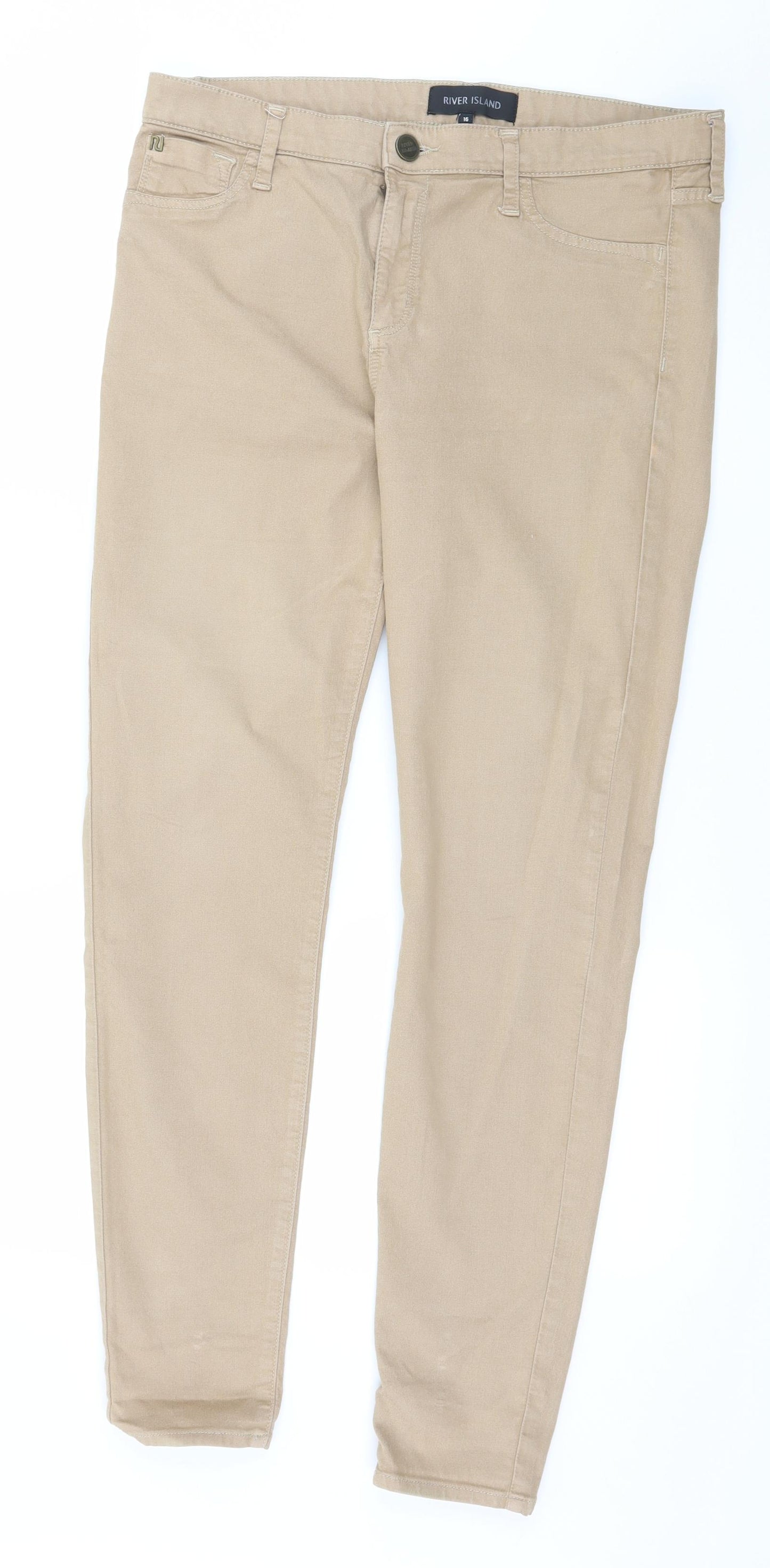 River Island Womens Brown  Denim Straight Jeans Size 16 L29 in