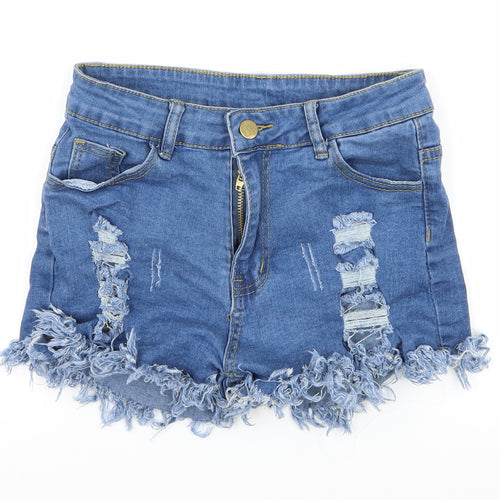 Preworn Girls Blue  Denim Hot Pants Shorts Size M - Distressed