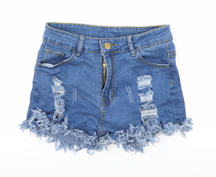 Preworn Girls Blue Denim Hot Pants Shorts Size M - Distressed