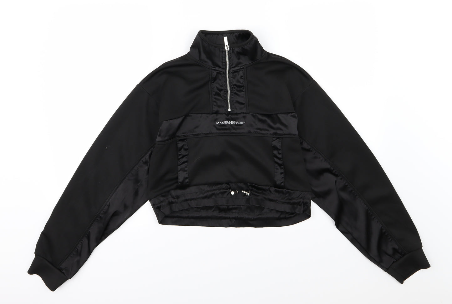 Maniere De Voir Womens Black  Jersey Pullover Sweatshirt Size 8  - Cropped