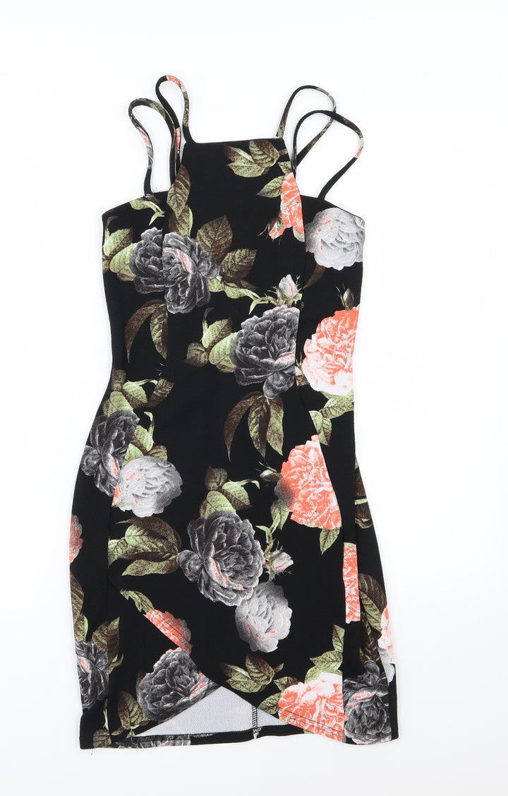 edge Womens Black Floral Bodycon Size 8