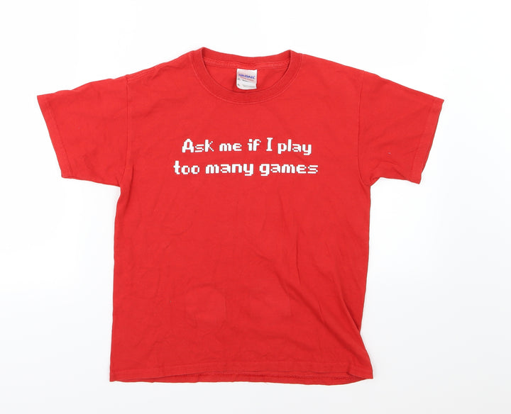 Gildan Boys Red Jersey Basic T-Shirt Size M - Gaming