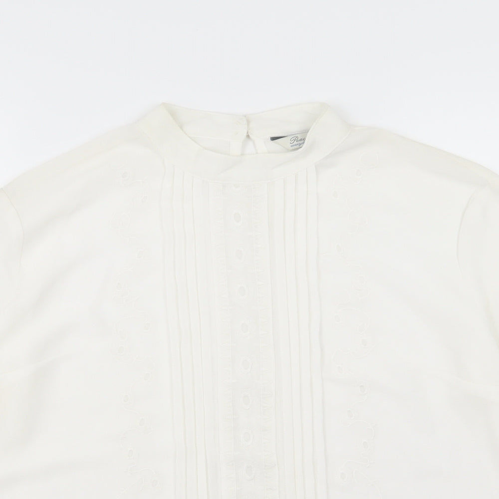 Peacocks Womens White Floral Chiffon Basic Blouse Size 14