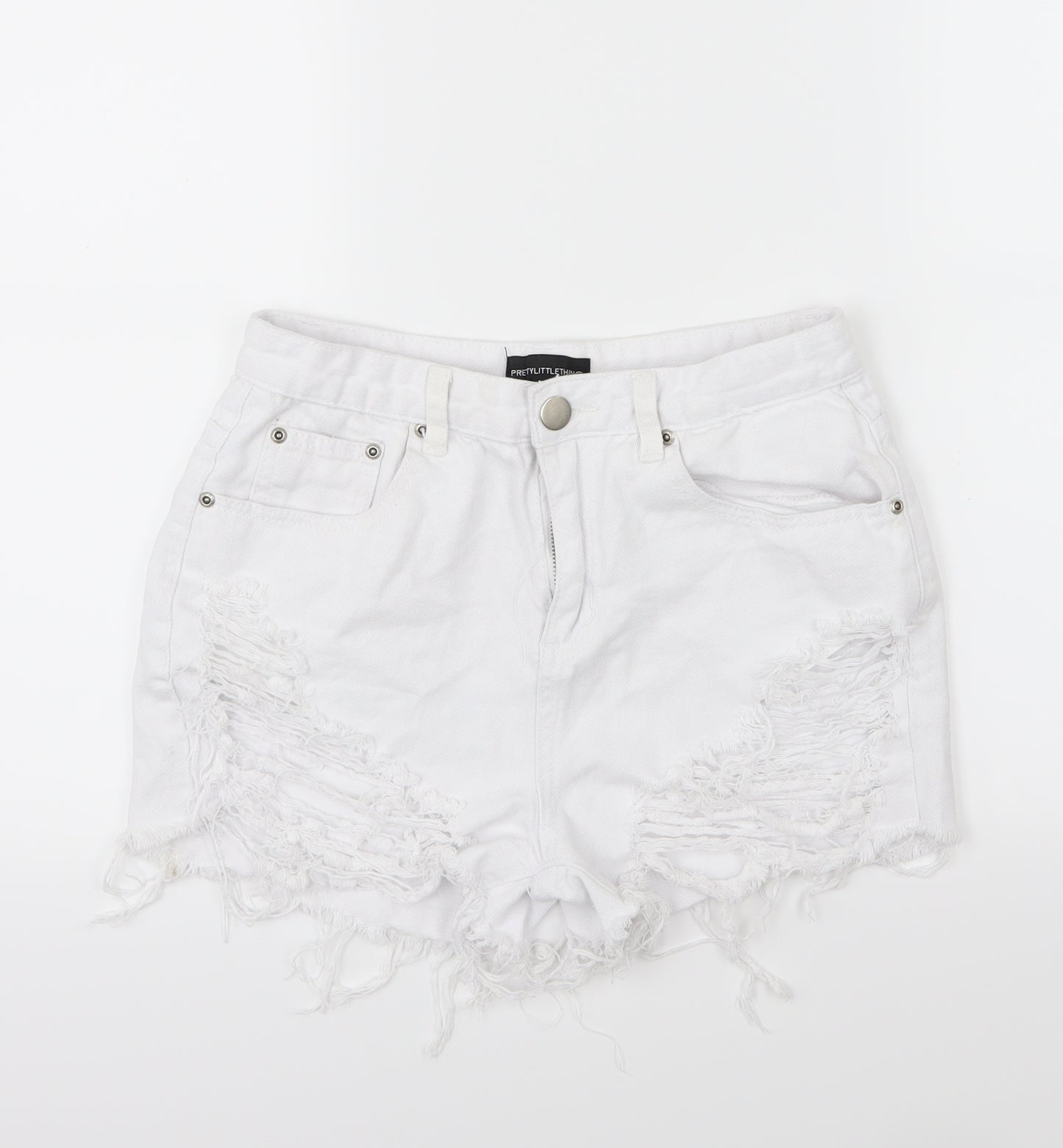 PRETTYLITTLETHING Womens White  Denim Mom Shorts Size 10 - Distressed