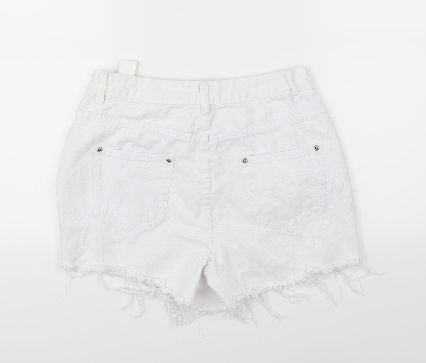 PRETTYLITTLETHING Womens White  Denim Mom Shorts Size 10 - Distressed