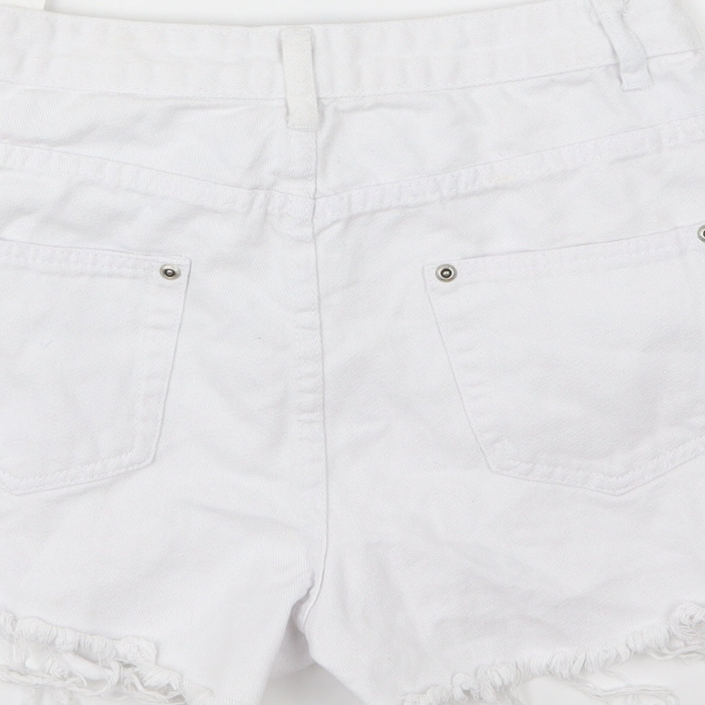 PRETTYLITTLETHING Womens White  Denim Mom Shorts Size 10 - Distressed