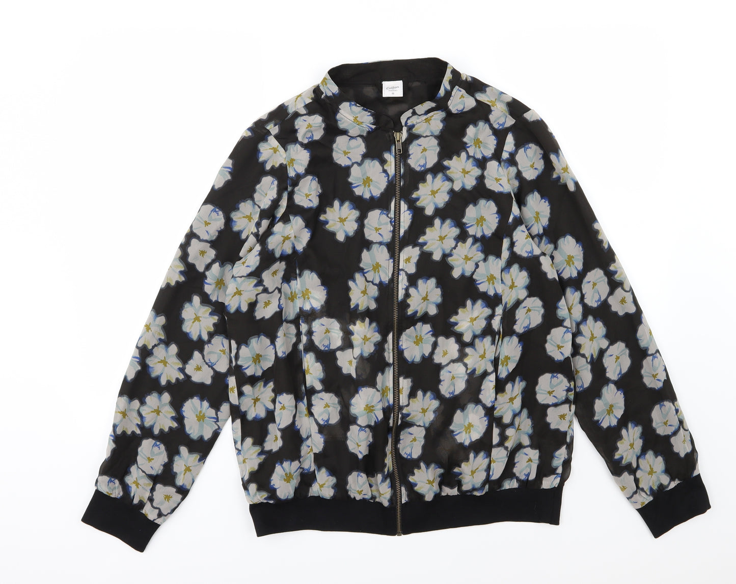 Boohoo Womens Black Floral Chiffon Jacket  Size 16