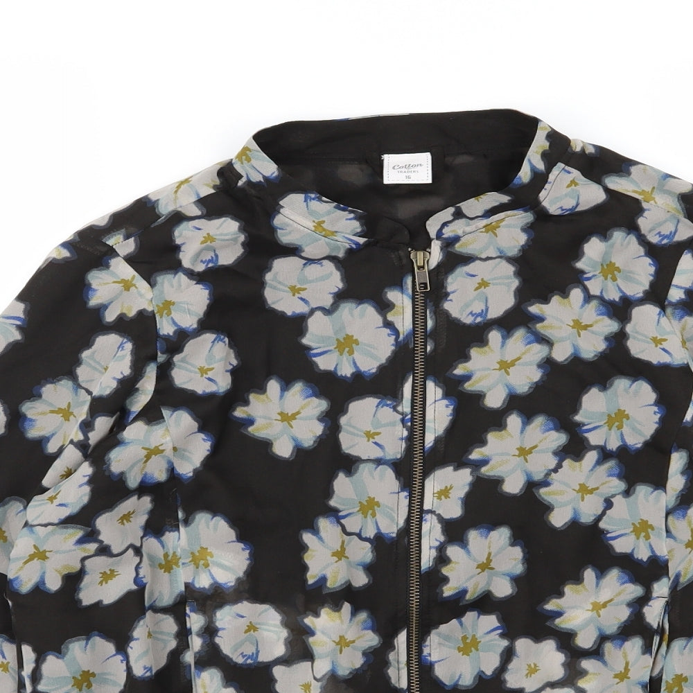 Boohoo Womens Black Floral Chiffon Jacket  Size 16