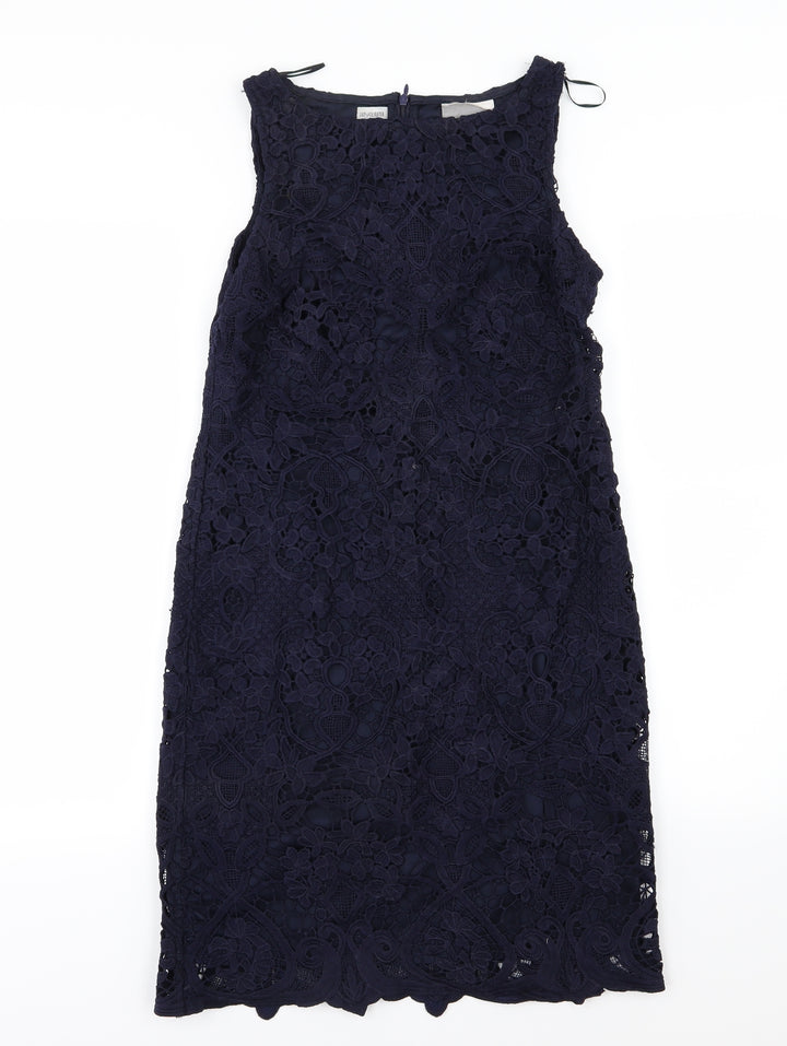 Preworn Womens Blue Floral Pencil Dress Size 8