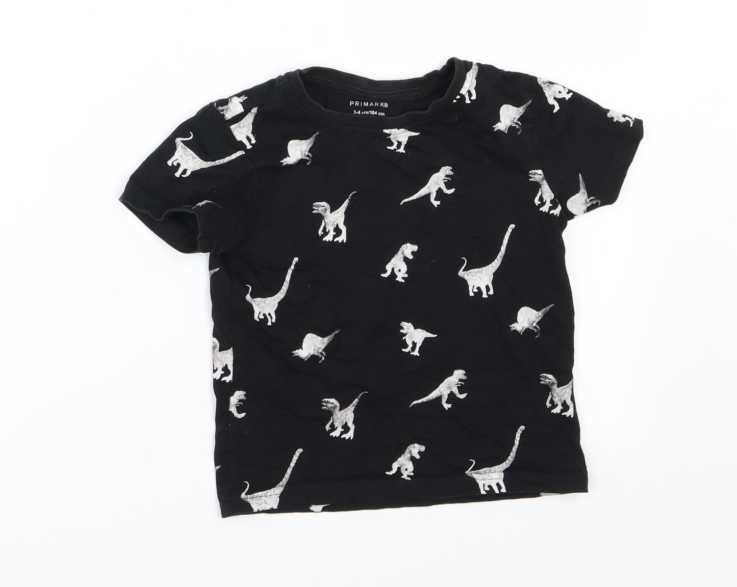 Primark Boys Black  Jersey Basic T-Shirt Size 3-4 Years  - Dinosaur