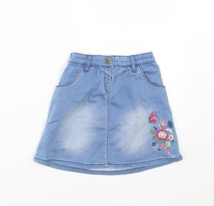 Nutmeg Girls Blue Floral Denim A-Line Skirt Size 4-5 Years