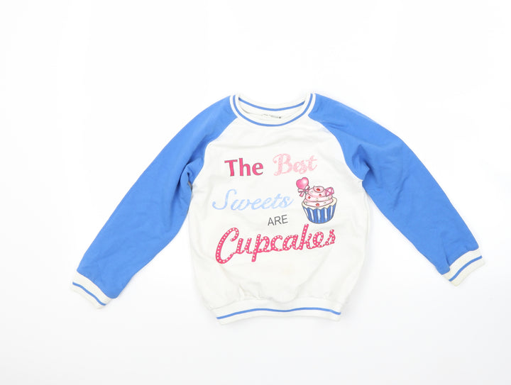 Preworn Boys White   Pullover Sweatshirt Size 6-7 Years
