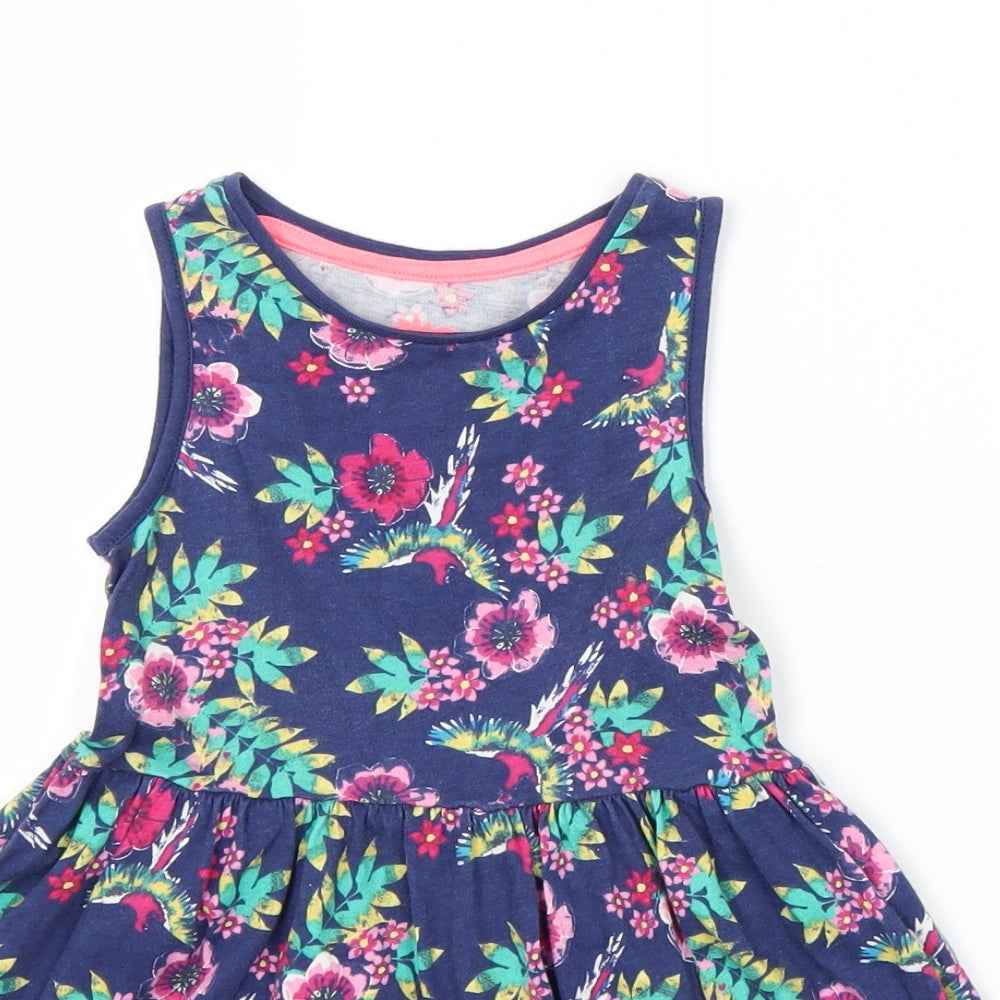 F&F Girls Blue Floral  T-Shirt Dress  Size 2-3 Years
