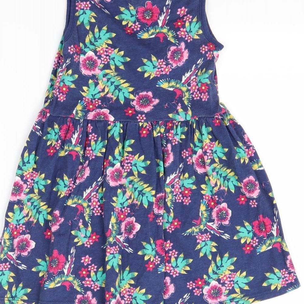 F&F Girls Blue Floral  T-Shirt Dress  Size 2-3 Years