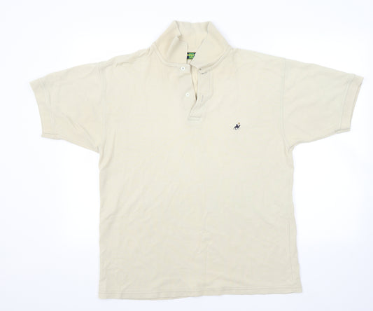 Front view of Preworn men’s beige polo, size L