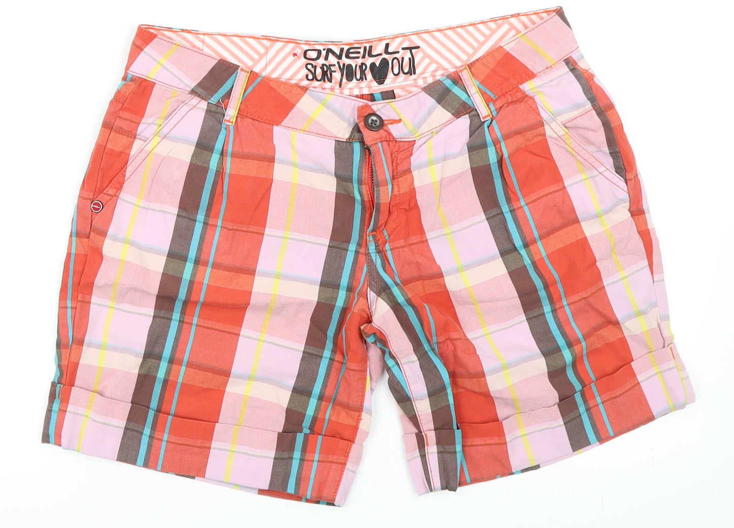 O'Neill Womens Orange Check  Bermuda Shorts Size 28