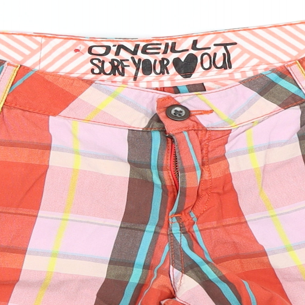 O'Neill Womens Orange Check  Bermuda Shorts Size 28