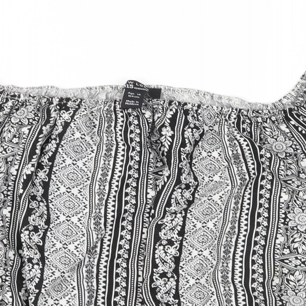 New Look Girls Black Floral  Basic Blouse Size 14 Years