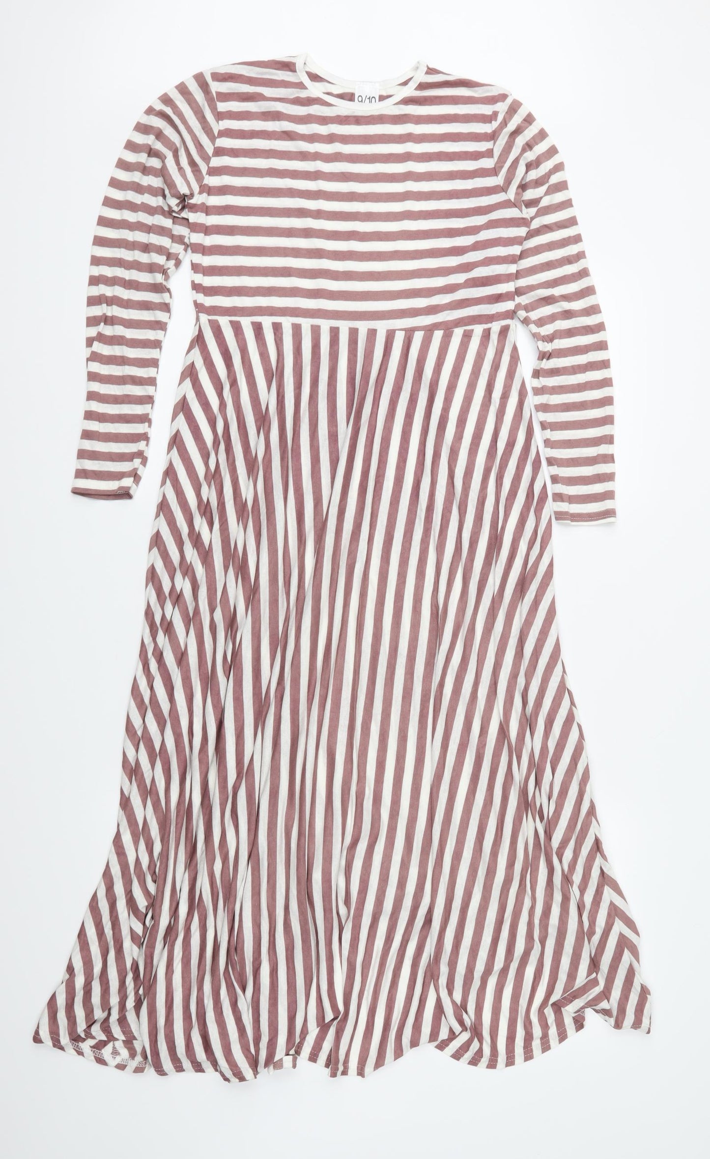 Preworn Girls Brown Striped Jersey Maxi  Size 9-10 Years
