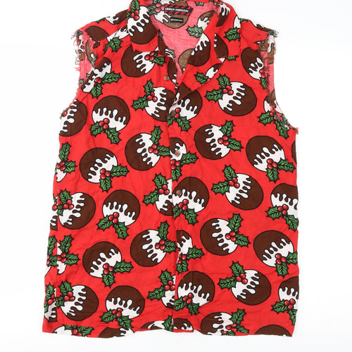 Urban Threads  Mens Red Geometric   Button-Up Size M  - Pudding