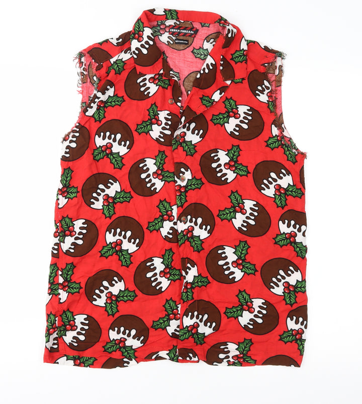 Urban Threads Mens Red Geometric Button-Up Size M - Pudding
