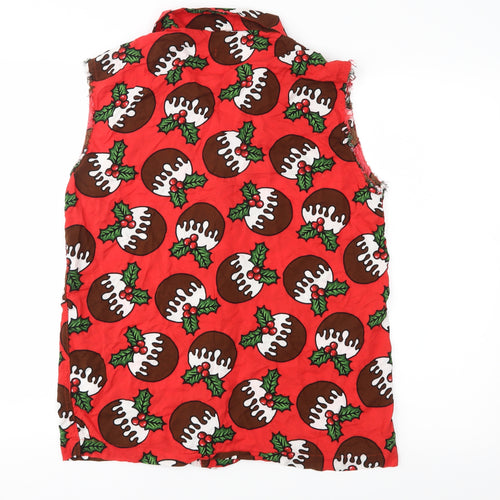 Urban Threads  Mens Red Geometric   Button-Up Size M  - Pudding
