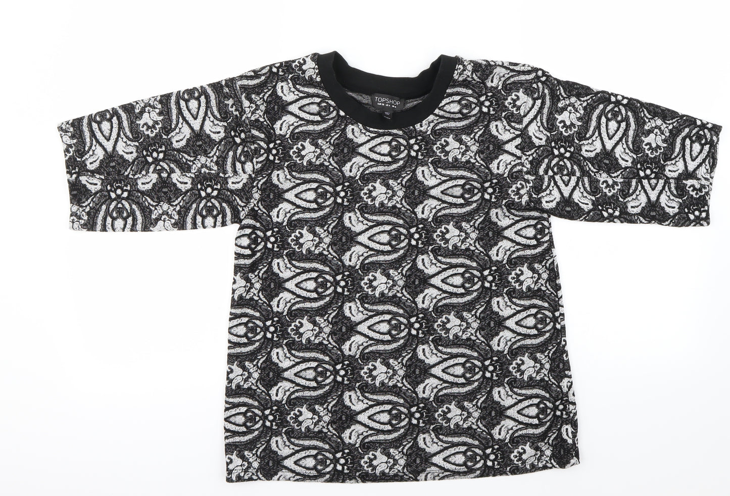 Topshop Womens Black Floral  Basic T-Shirt Size 8