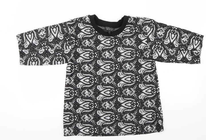 Topshop Womens Black Floral Basic T-Shirt Size 8