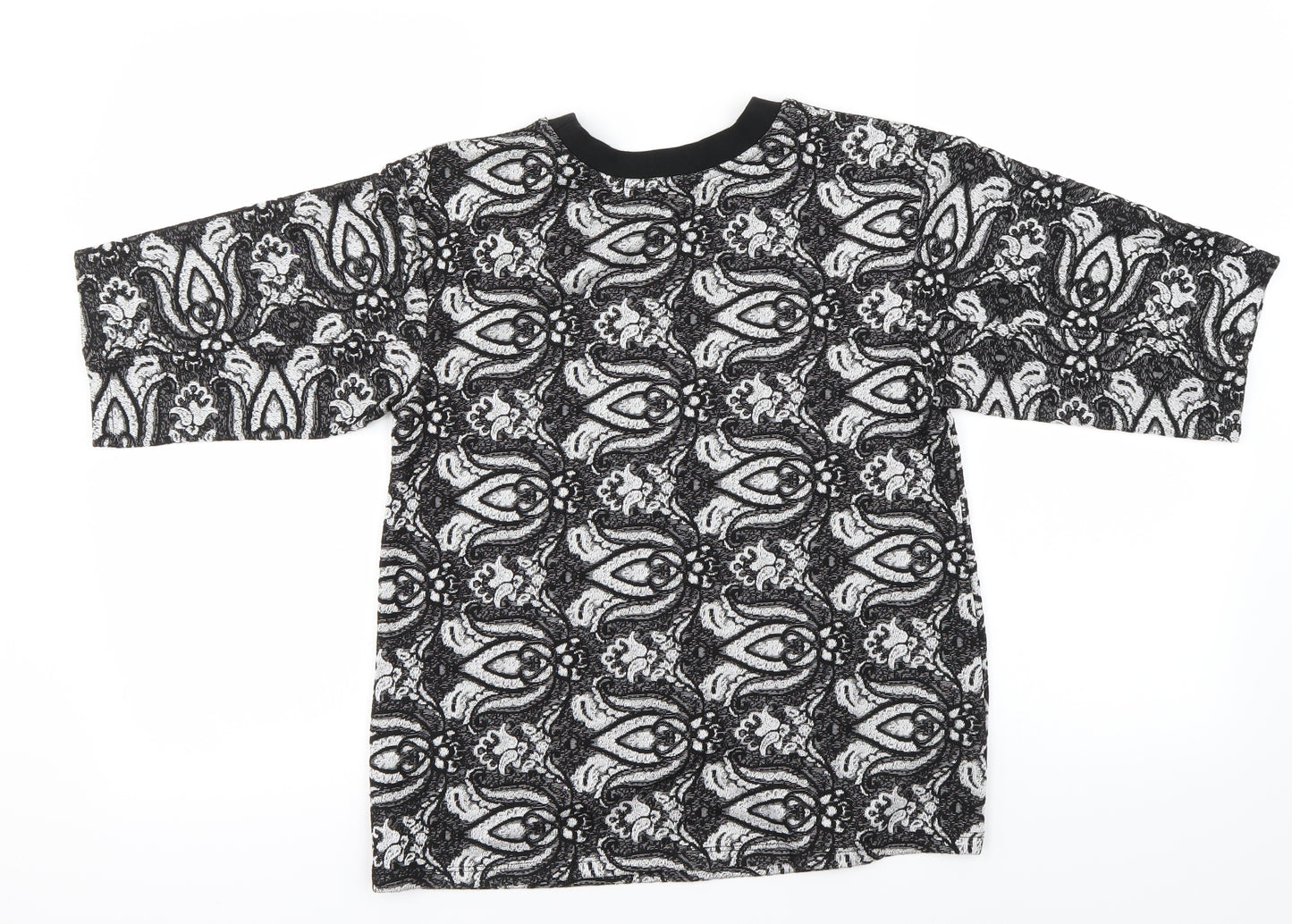 Topshop Womens Black Floral  Basic T-Shirt Size 8