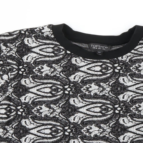 Topshop Womens Black Floral  Basic T-Shirt Size 8