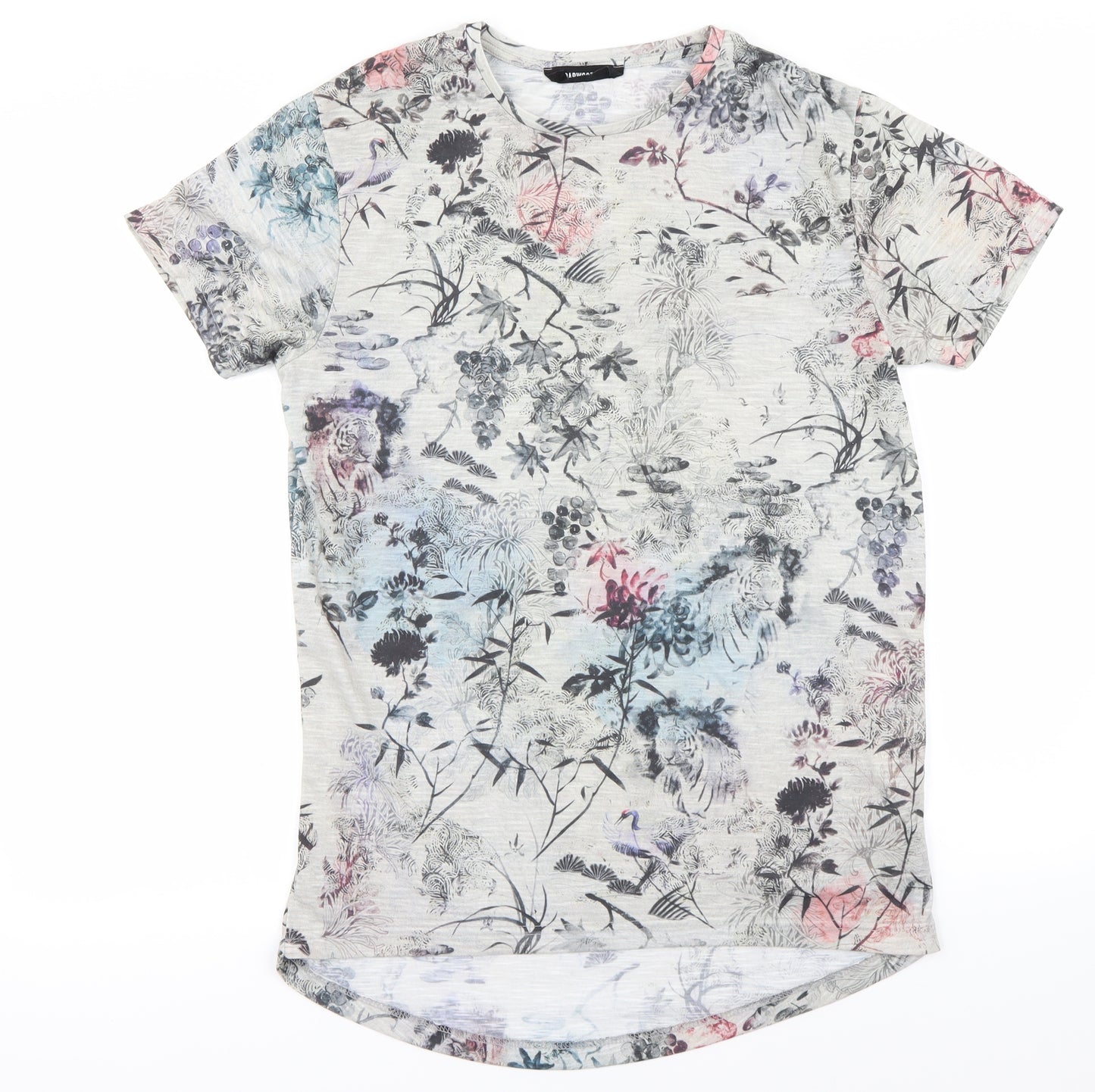 Cedar Wood State Womens Grey Floral  Basic T-Shirt Size M
