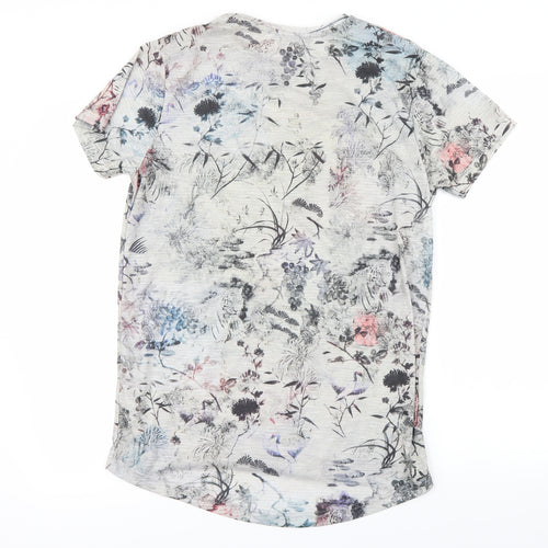 Cedar Wood State Womens Grey Floral  Basic T-Shirt Size M