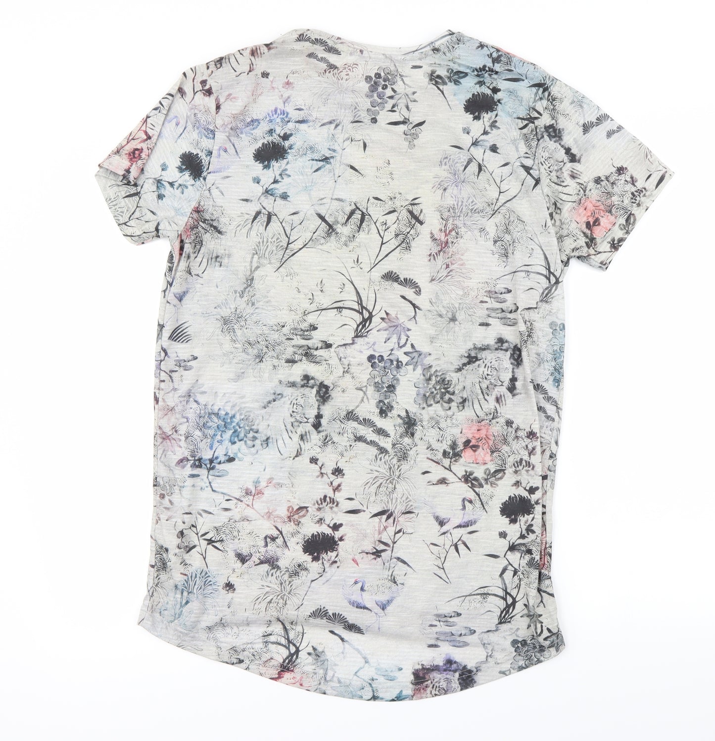 Cedar Wood State Womens Grey Floral  Basic T-Shirt Size M