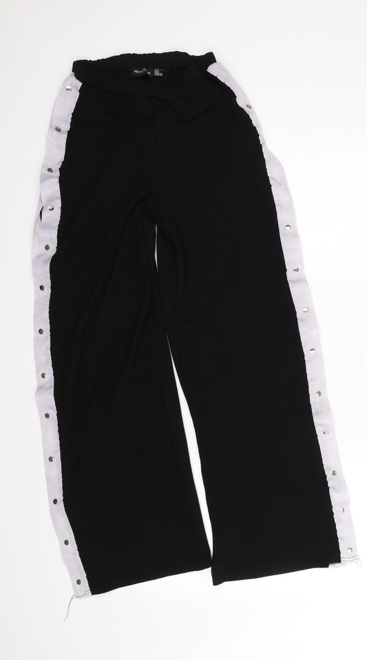 Front view of pretty little thing women’s black trousers, size UK 8, 22.5-inch leg