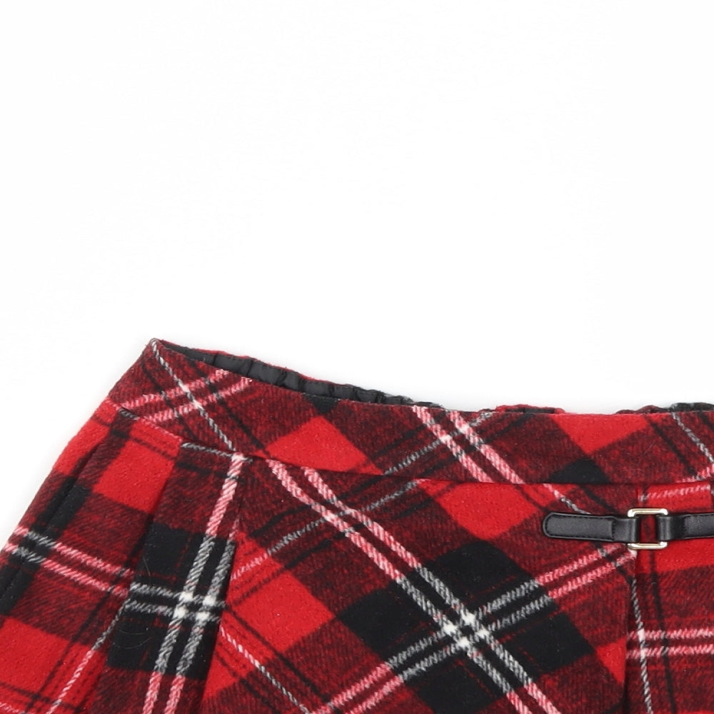 Matalan Girls Red Check  Pleated Skirt Size 7 Years